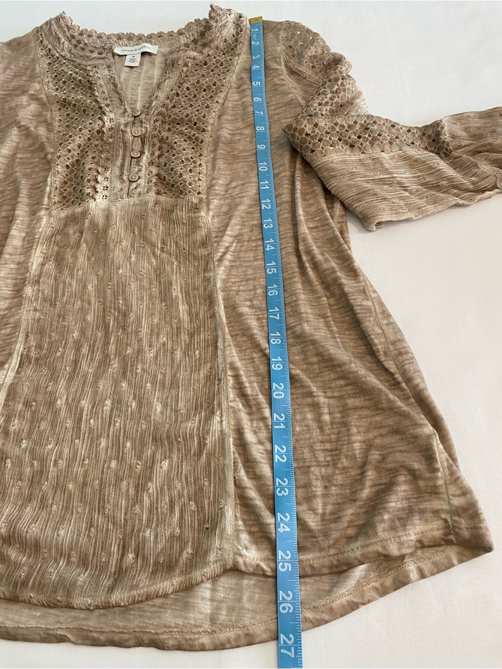 Vintage America Beige Eyelet Henley Blouse - Picture 8 of 8